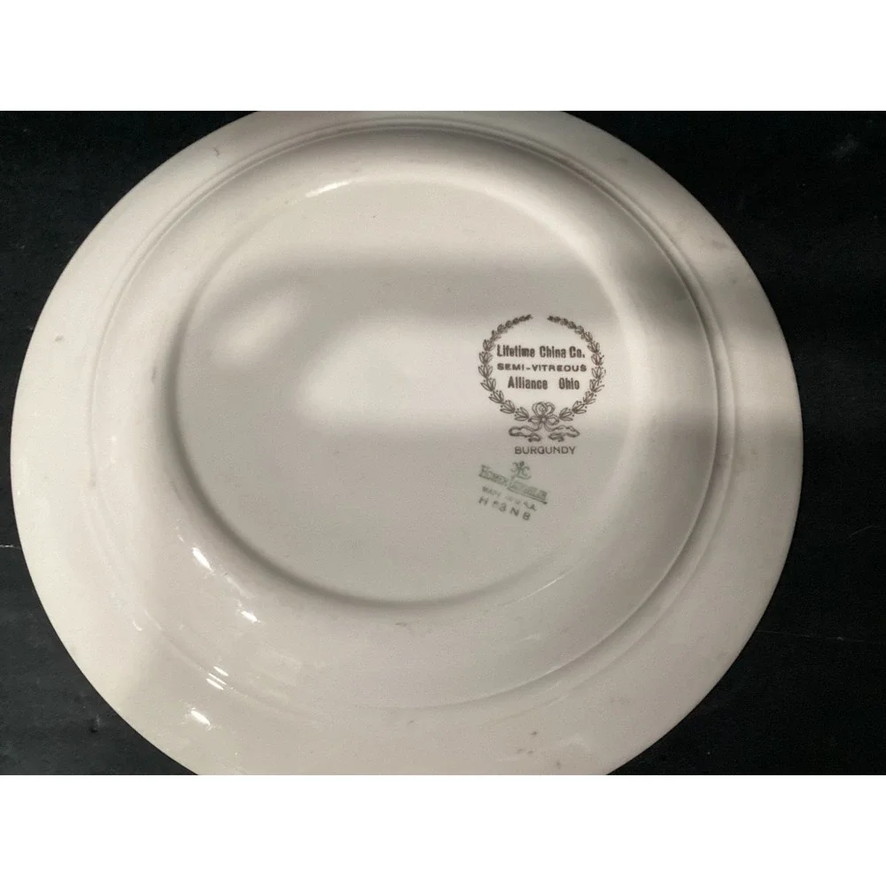 Vintage Homer Laughlin Lifetime China Burgundy 2 Magnolia Dinner Plates 10 1/4